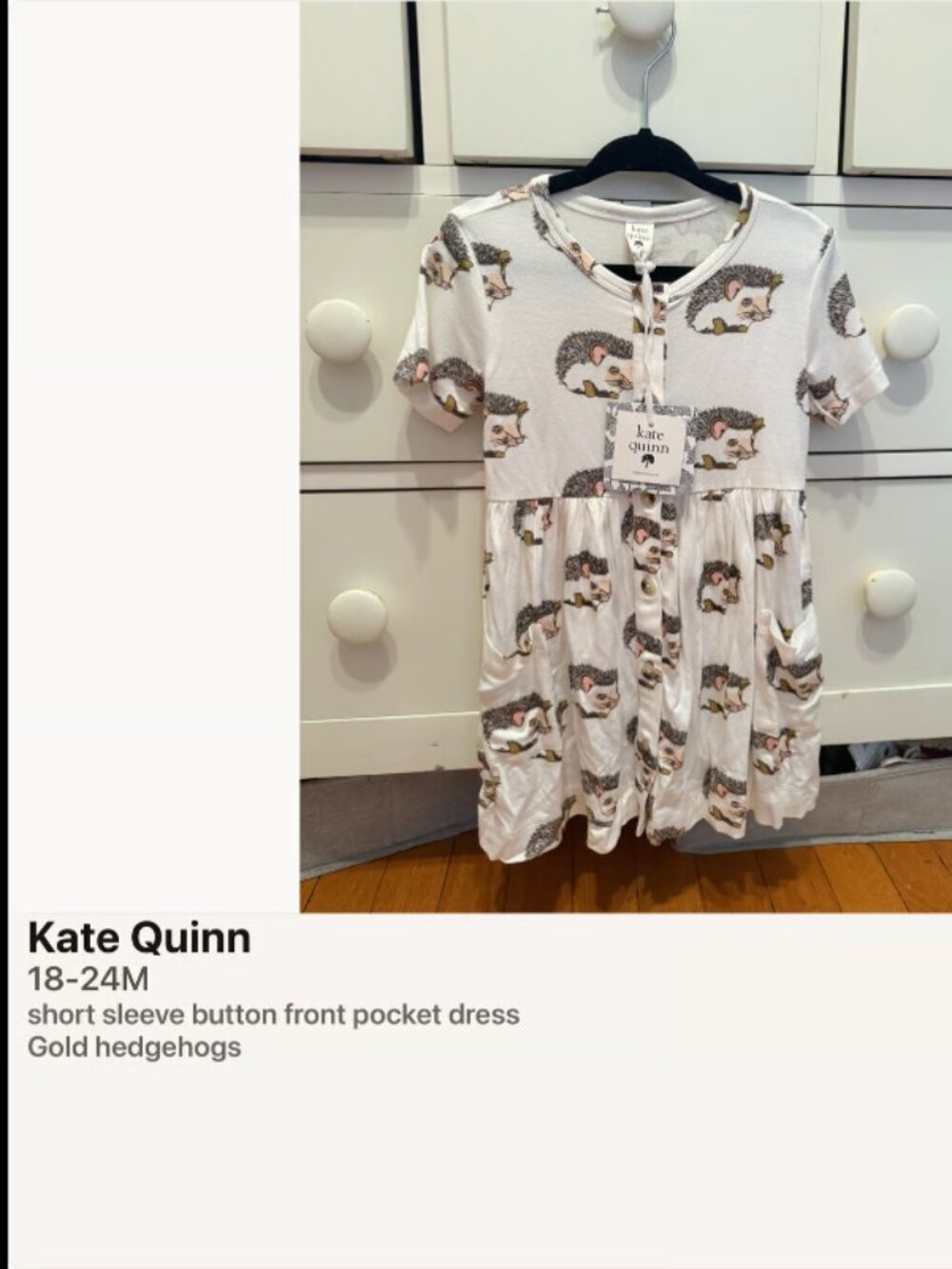 Kate quinn hedgehog short sleeve button front pocket dress
